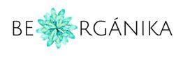 Texto “BE ORGÁNIKA” con flor turquesa en el centro. Fondo blanco.