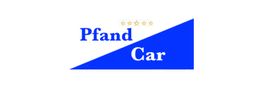 Logo mit blauem Dreieck, Text "Pfand Car", darüber fünf gelbe Sterne.