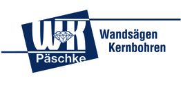 Logo mit "WK Päschke" und "Wandsägen Kernbohren" in blauem Text, Diamantsymbol im "WK".