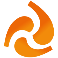 Abstraktes oranges Flammen-Logo auf weißem Hintergrund.