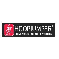 Logo of HoopJumper, with slogan "Great Real Estate Agent Websites" on a black background.