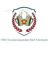 Wappen mit zwei Krügen, Stern und Lorbeerkranz; Text: "VMA Versicherungsmakler Emil Ackermann".