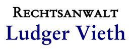 Text: "Rechtsanwalt Ludger Vieth" in Schwarz und Blau.
