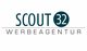 Logo mit der Aufschrift "Scout 32 Werbeagentur" in blau und grau auf weißem Hintergrund.