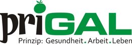 Logo "prigal" mit einem Apfel über dem 'i'. Text: Prinzip: Gesundheit. Arbeit. Leben.