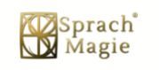Goldenes Logo mit einem geometrischen Symbol und dem Text "Sprach Magie".