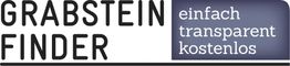 Logo mit Text: Grabstein Finder, einfach, transparent, kostenlos.