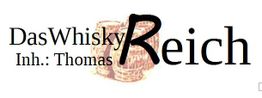 Logo mit Text "DasWhiskyReich Inh.: Thomas" und Abbildung von Whiskyfässern im Hintergrund.