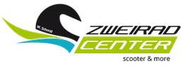 Logo des Zweiradcenters mit Helm und grün-blauen Elementen. Text: "scooter & more".