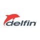 Rotes Delphin-Logo über grauem Schriftzug „delfin“ auf weißem Hintergrund.