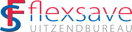 Logo van Flexsave Uitzendbureau met blauwe en rode letters.