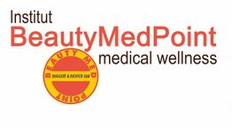 Logo des Instituts BeautyMedPoint für medical wellness mit rotem Kreis und gelbem Schriftzug.
