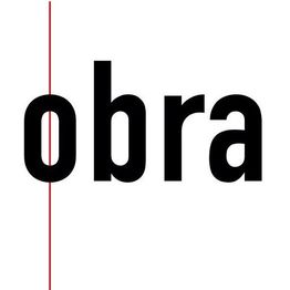 Texto “obra” com linha vermelha vertical. Fundo branco.