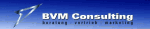 Logo von BVM Consulting mit blauem Hintergrund und den Worten "Beratung, Vertrieb, Umsetzung".