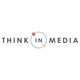 Texto "THINK IN MEDIA" con diseño de círculo y puntos coloridos.