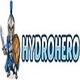 Cartoon warrior with sword and shield next to the text "HydroHero" in bold, blue letters.