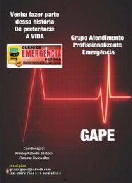 Pôster do curso de emergência do GAPE com informações de contato e coordenação.