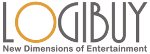 Logo mit Text "LOGIBUY" und Slogan "New Dimensions of Entertainment" in Grau und Orange.