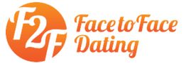 Orange Logo von "F2F Face to Face Dating" mit stilisiertem Text.
