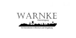 Logo von Warnke Glasreinigung mit Stadtsilhouette und Text: "Ihr Dienstleister in Bochum und Umgebung".