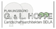 Logo: Planungsbüro G. & L. Hoppe, Landschaftsarchitekten BDLA, mit Baumgrafik im Hintergrund.