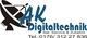 Satellitenschüssel-Logo mit "AK Digitaltechnik" und Kontaktinfos.