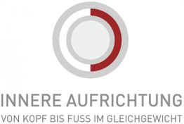 Zwei Kreise mit roten Segmenten, darunter der Text: "INNERE AUFRICHTUNG VON KOPF BIS FUSS IM GLEICHGEWICHT".