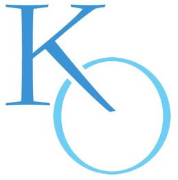 Blue letter "K" next to a blue circle, both on a white background.