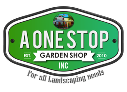 A One Stop Garden Shop logo with green background, established 2010, for all landscaping needs.