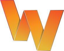 3D-Buchstabe "W" in Orange mit Farbverlauf, stilisiert und schräggestellt.