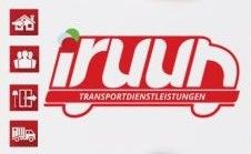 Rotes Logo mit stilisiertem Bus und Icons: Haus, Personen, Koffer, LKW. Text: "Transportdienstleistungen".
