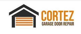 Logo of Cortez Garage Door Repair with a house and orange garage door icon.