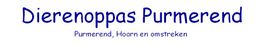 "Dierenoppas Purmerend logo met tekst: Purmerend, Hoorn en omstreken."
