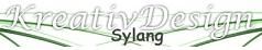 Schriftzug „KreativDesign Sylang“ in grünlichen Tönen mit geschwungenen Linien darunter.
