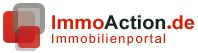 Logo von ImmoAction.de, einem Immobilienportal, mit zwei überlappenden grauen und roten Quadraten.