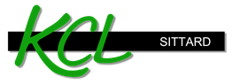 Logo met groene tekst "KCL" en witte tekst "Sittard" op zwarte achtergrond.