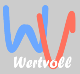 Bunte Buchstaben "W" und "v" auf grauem Hintergrund; darunter das Wort "Wertvoll" in Weiß.