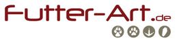 „Futter-Art.de“-Logo mit Tiersymbolen: Pfotenabdruck, Knochen, Schaufel und Feder.