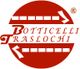Logo rotondo rosso con testo "Botticelli Traslochi" e frecce bianche.