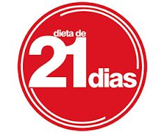 Círculo vermelho com texto: "dieta de 21 dias" em branco.