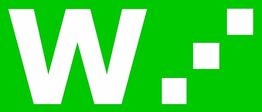 Grüner Hintergrund mit großem weißen Buchstaben "W" und drei kleinen Quadraten.