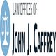 Logo of Law Offices of John J. Caffrey, featuring scales of justice symbol in blue.