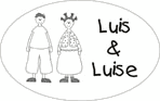 Zwei gezeichnete Figuren neben dem Text "Luis & Luise" in einem ovalen Rahmen.