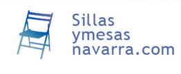 Logotipo de "Sillas y Mesas Navarra" con icono de silla azul plegable.