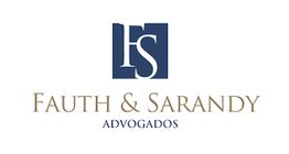Logo do escritório "Fauth & Sarandy Advogados" com iniciais FS em fundo azul.