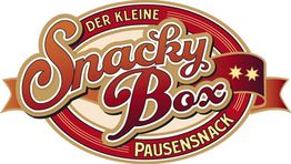 Logo: "Der kleine Snacky Box Pausensnack" in rot-goldenen Buchstaben, zwei Sterne daneben.