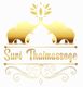 Zwei goldene Elefanten, umgeben von floralen Mustern, über dem Schriftzug "Suri Thaimassage".