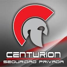 Logo de Centurion Seguridad Privada con casco espartano y fondo gris y rojo.