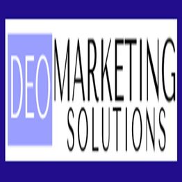 Logo reads "DEO Marketing Solutions" with blue background and white text.