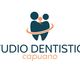 Logo di "Studio Dentistico Capuano" con due figure stilizzate e un anello arancione.